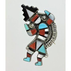ALONZO HUSTITO ZUNI RAINBOW MAN  BROOCH sterling